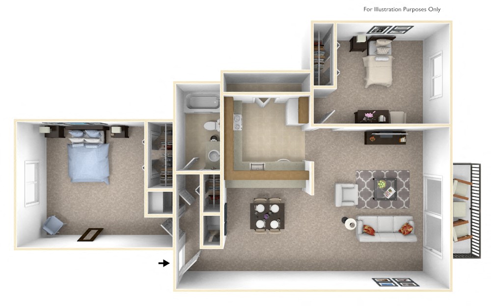 Floor plan for 2 beds, 1 bath, 800 sqft